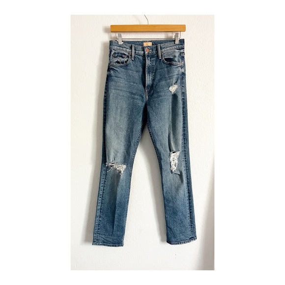MOTHER High Waisted Rider Skimp Straight Leg Jeans Bloom and Doom Blue 27 - Picture 2 of 10